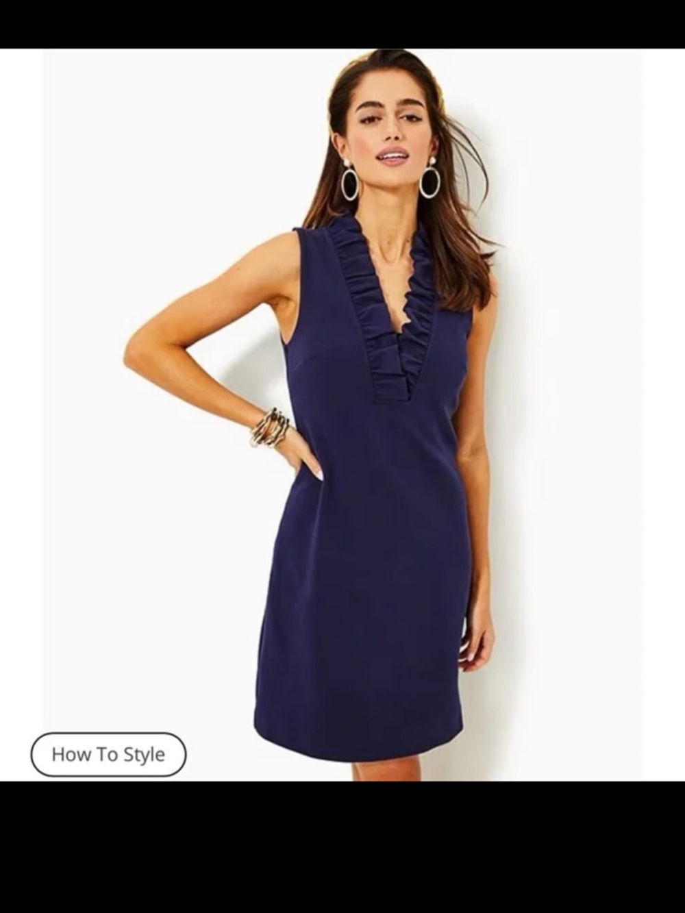 Lilly Pulitzer Tisbury Knit V-Neck Ruffle Detail Sheath Dress Navy Size Medium - Picture 6 of 12